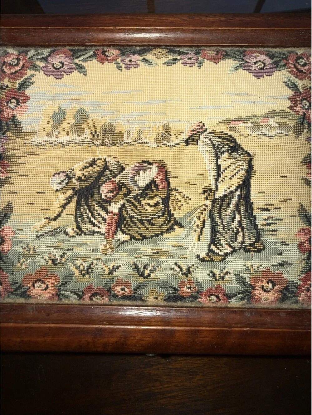 Vintage Tapestry Jewelry Chest/Box Wood, 2-tier Velvet